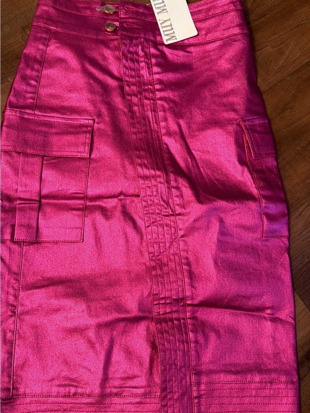 Hot Pink Shimmer Cargo Pencil Skirt